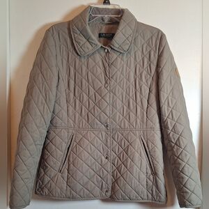 Lauren‎ Ralph Lauren Barn Jacket Coat Womens Quilted Leather Logo Light Green M